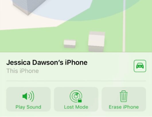 Jessica Dawson's iphone showing the location of her phone