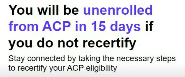 A notice for ACP eligibility