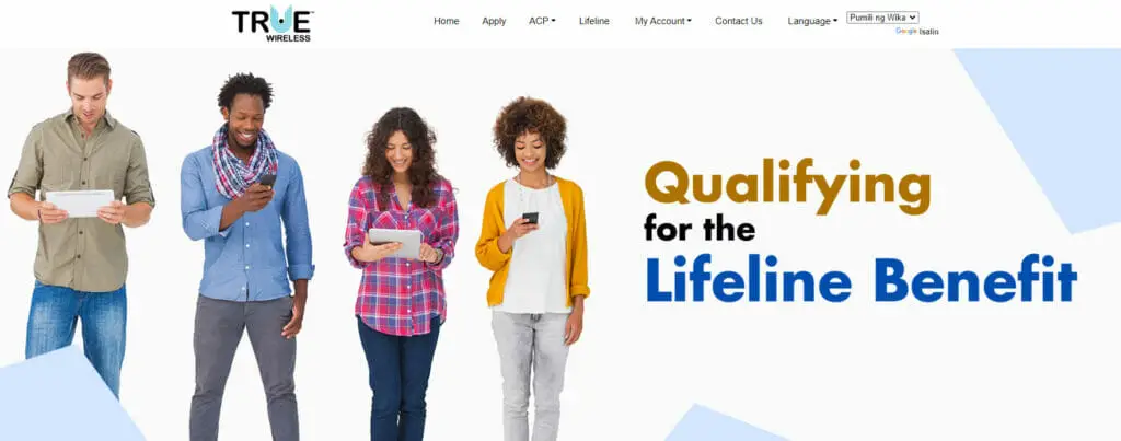 A website of TRUE Wireless with banner slider of 4 people in it