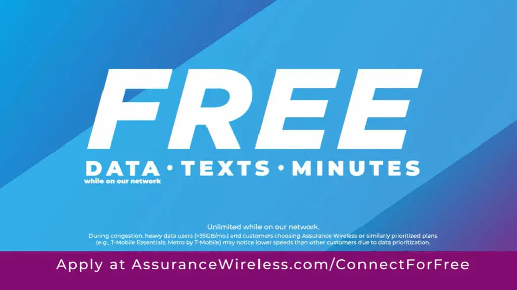 An Assurance Wireless banner promo for FREE DATA and TEXTS