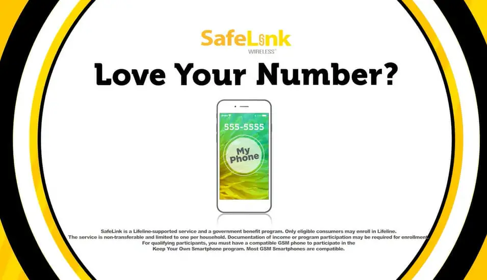 SafeLink banner with text 'Love Your Number?' and a phone below it