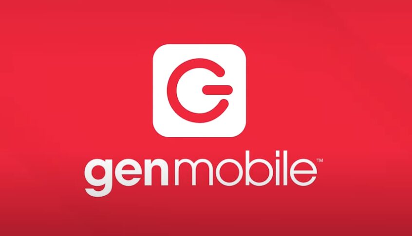 GenMobile logo in a red background