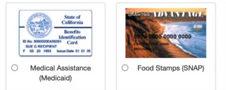 A cards for Medical Assistance and Food Stamps