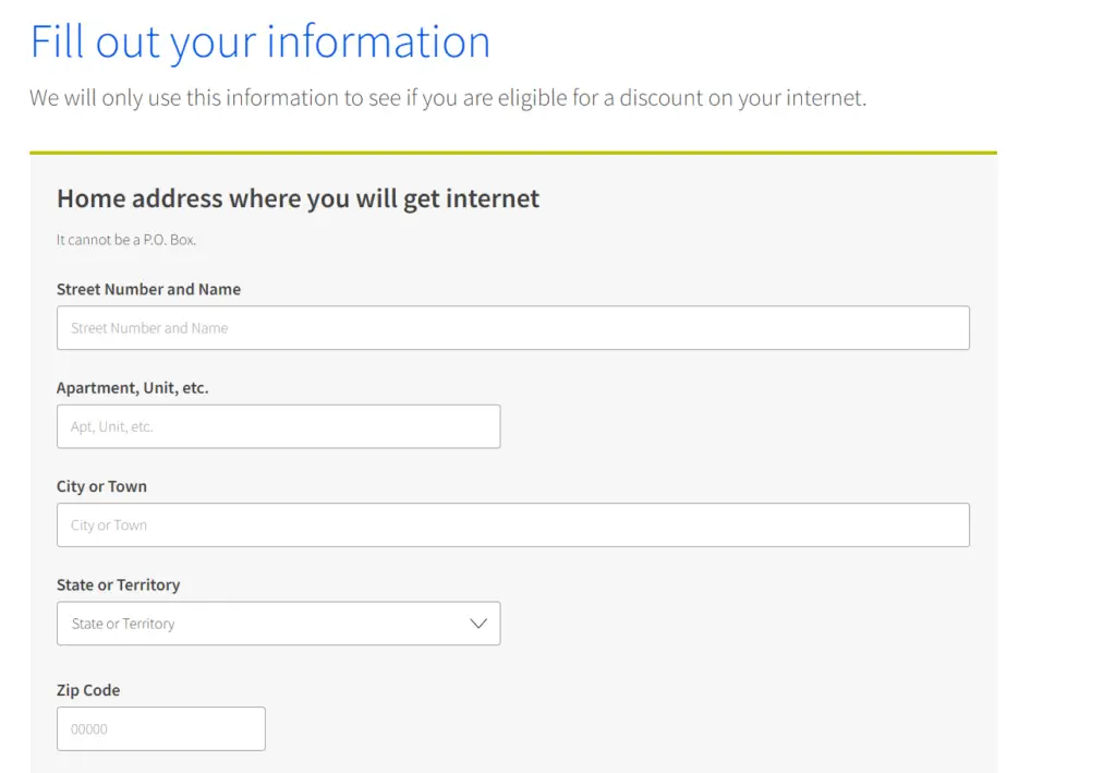 A webpage to fill out a home address form