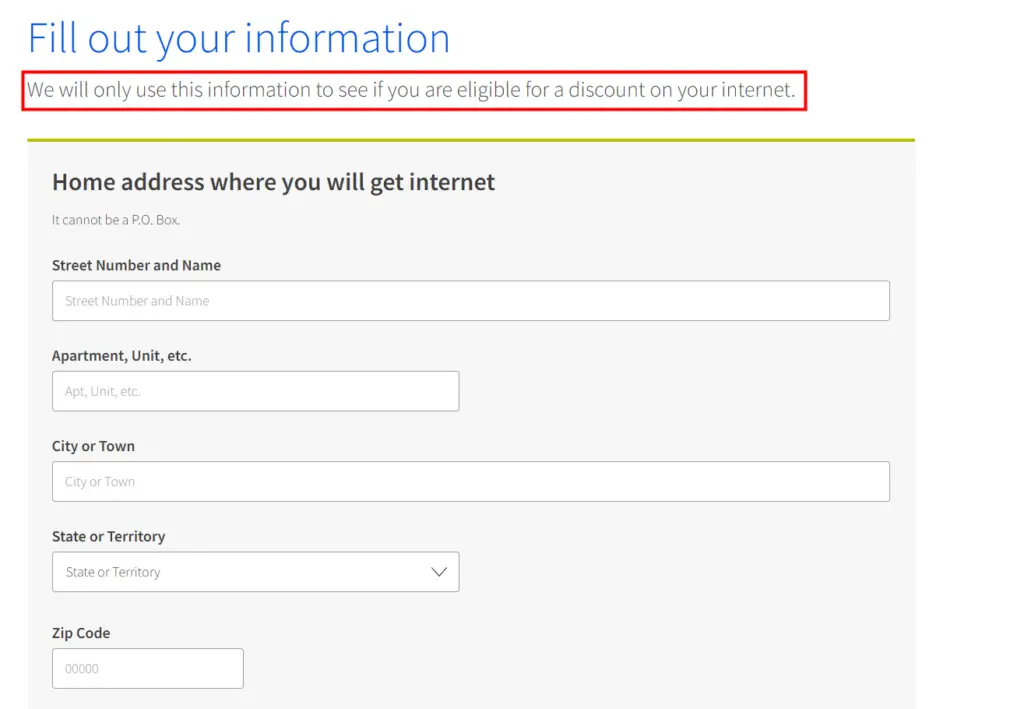A web form to fill out personal information