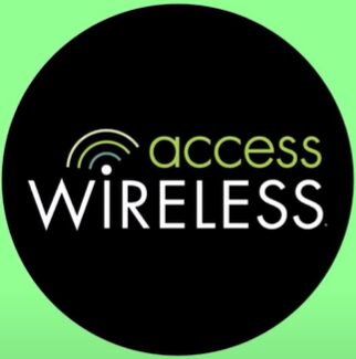 Access Wireless logo in a black and neon green background