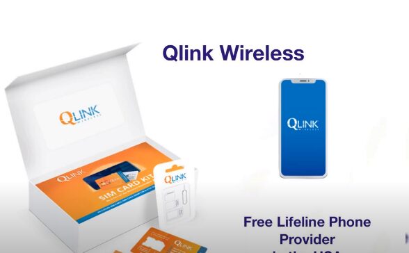 A banner of a Qlink wireless cellphone package