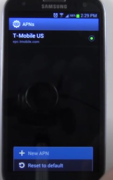 A Samsung phone showing the T-Mobile US as the APN setting
