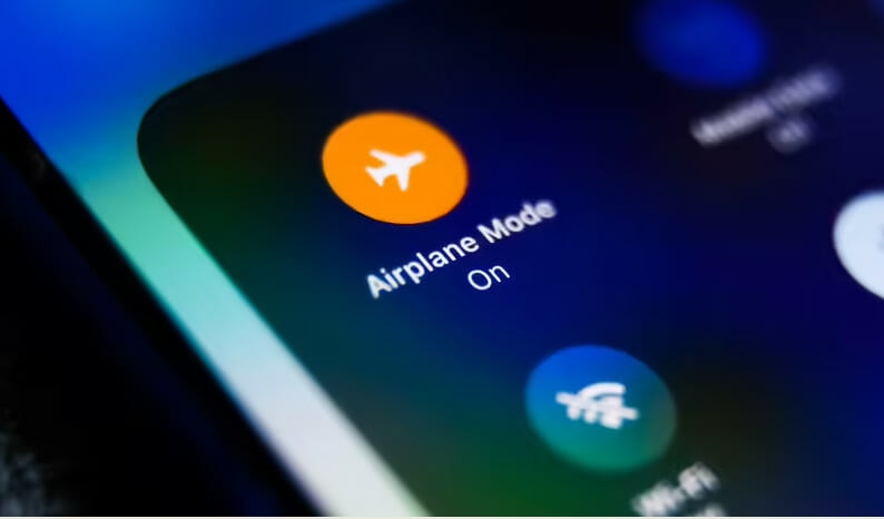 Airplane mode is enabled on an iPhone