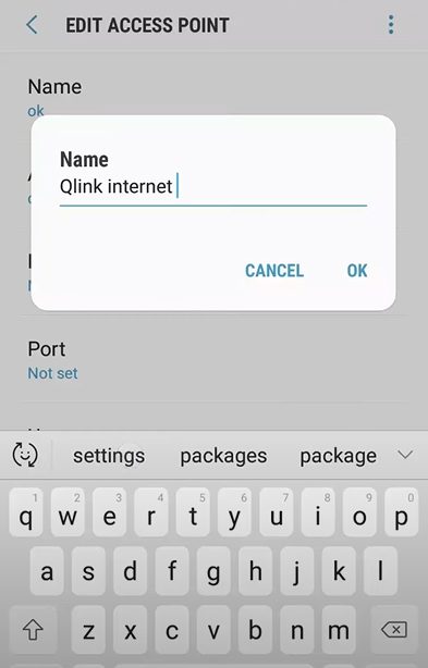 Editing access point name to Qlink internet