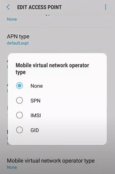 Updating Mobile virtual network operator type to None