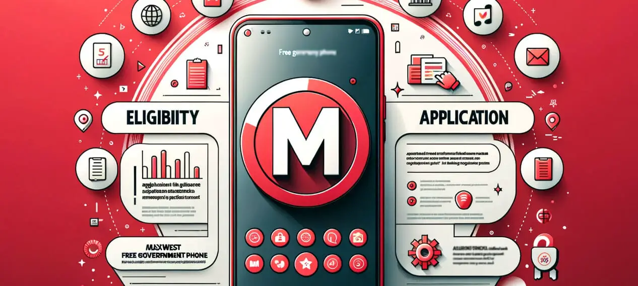 An illustration image of a phone with letter M on it surrounded by icons and words Eligibility and Application