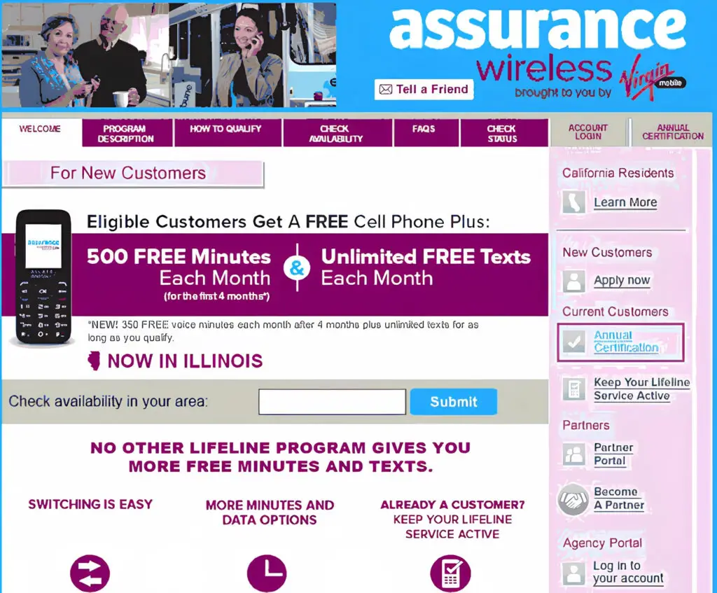 Screenshot of Assurance Wireless website