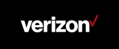A verizon text logo and a checkmark in a black background