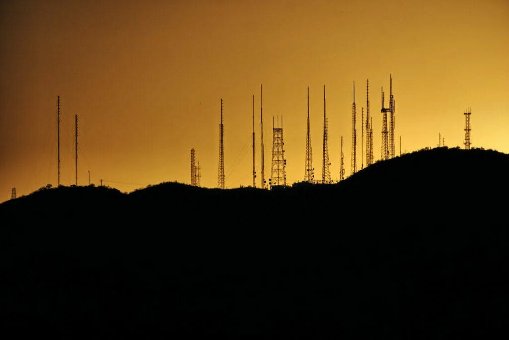 An orange hue over a city satellites