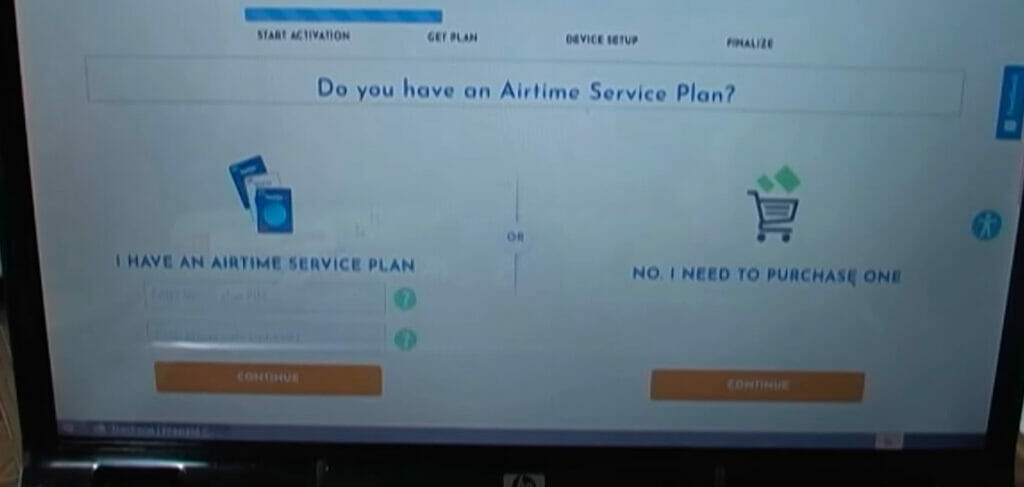 A screenshot of a webpage showing an Airtime Service Plan to choose