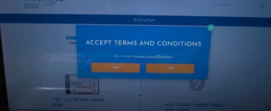 A screenshot of a webpage pop up to accept terms and conditions