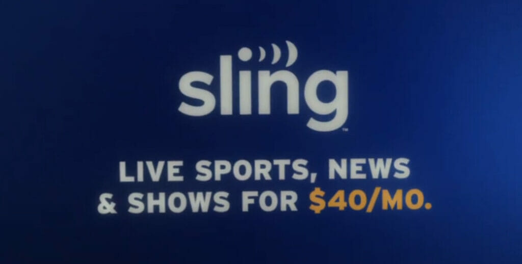 Sling logo with text below that says "LOVE SPORTS, NEWS & SHOWS FOR $40/MO."