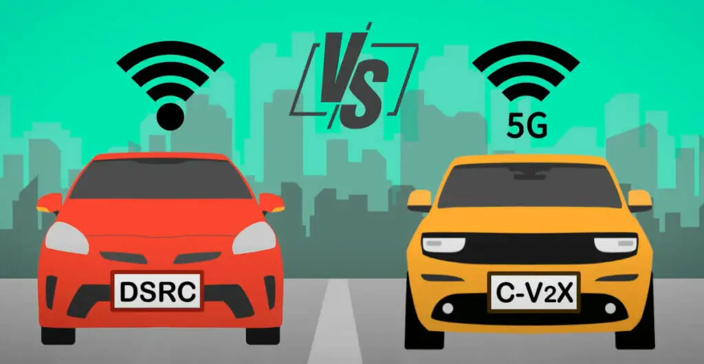 WifI and 5G symbols at the top of a red and yellow cars
