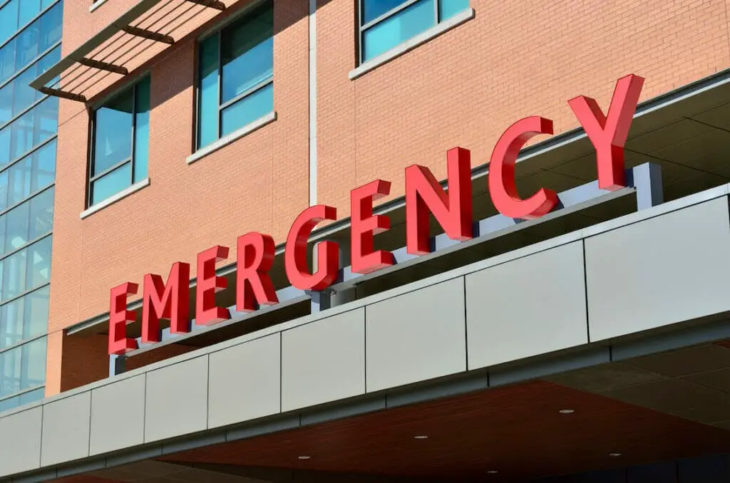 An EMERGENCY sign at a hospital entrance