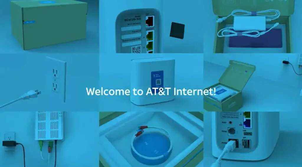 A collage of various items with the words Welcome to AT&T Internet!