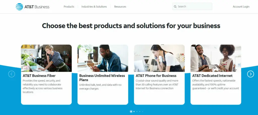 A screenshot of AT&T Business website