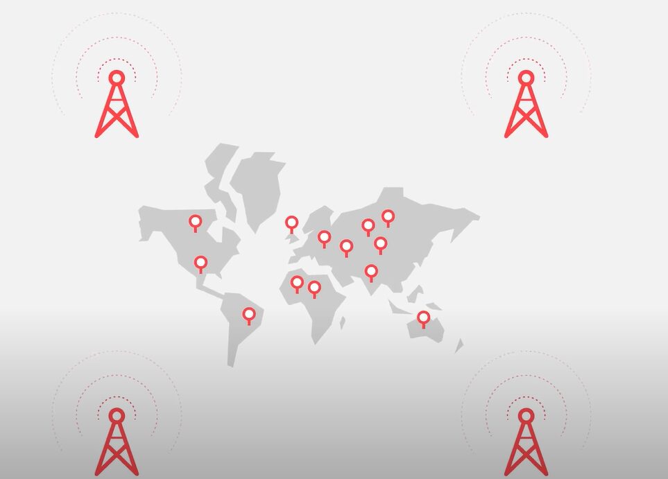 A map of the world with radio antennas on it