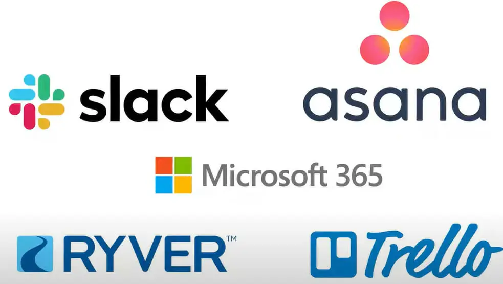 Slack, Asana, Microsoft 365, Ryver and Trello logos