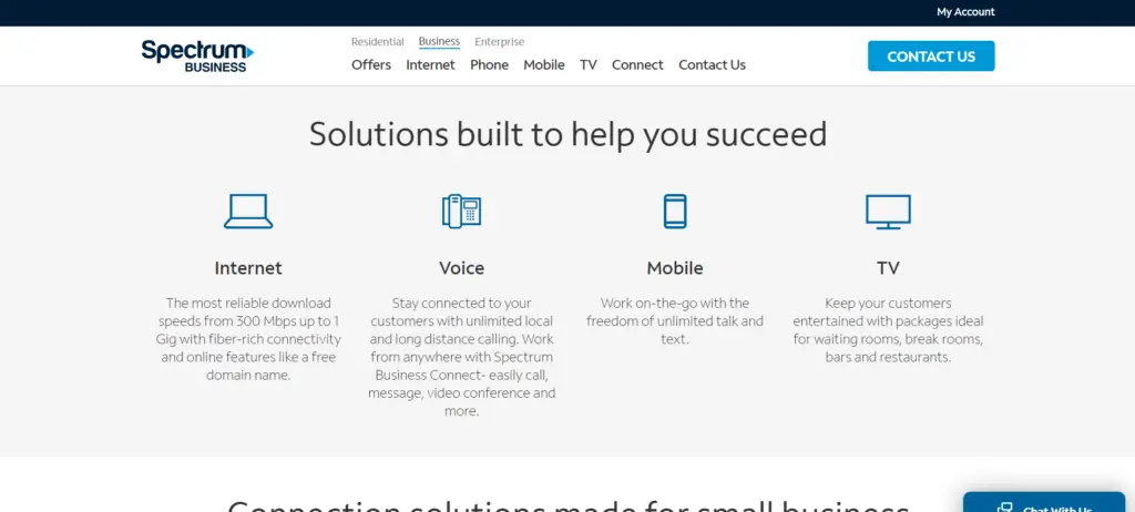 A screenshot of a Spectrum Business website