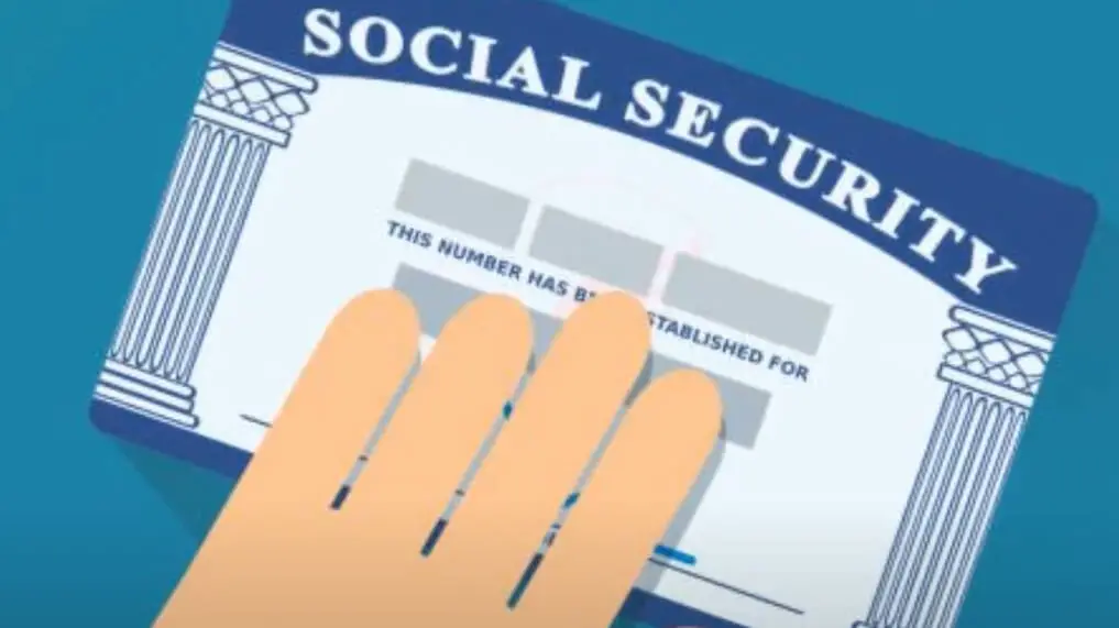 A graphic of a hand holding a social security card