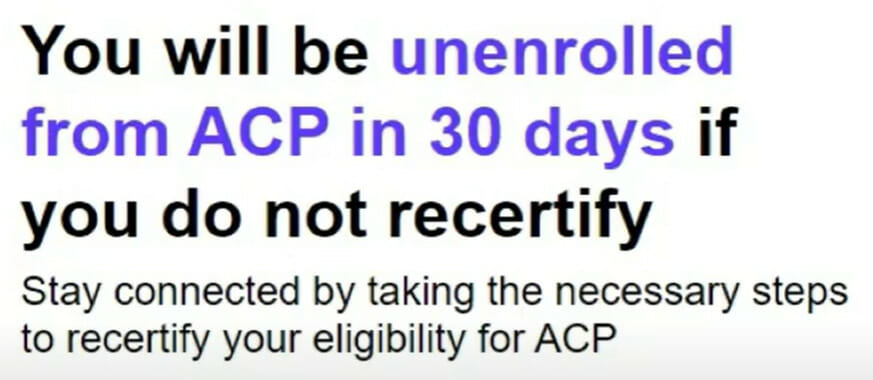 A text that says: You will be unrolled from ACP in 30 days if you do not rectify