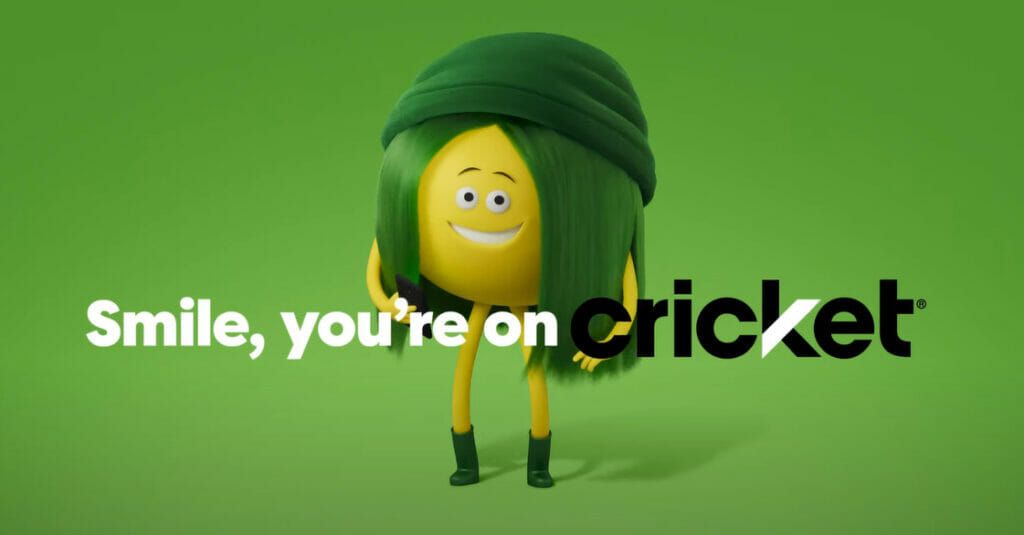 A banner ad with a cartoon character in green hair and boots with text that says "Smile, you're on cricket"