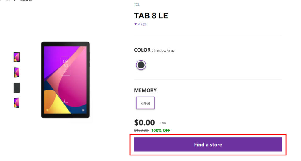 Tab 8 LE displayed on the website with information