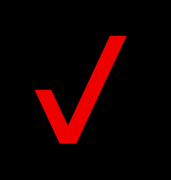 A red check mark on a black background
