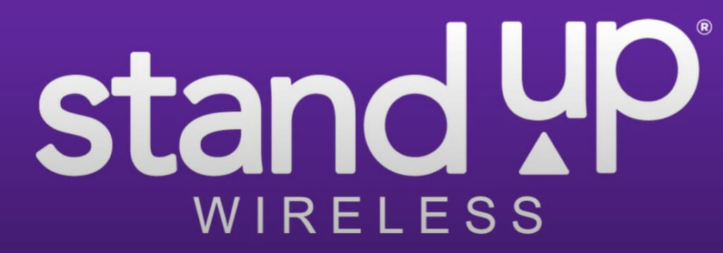 Stand up wireless logo on a purple background