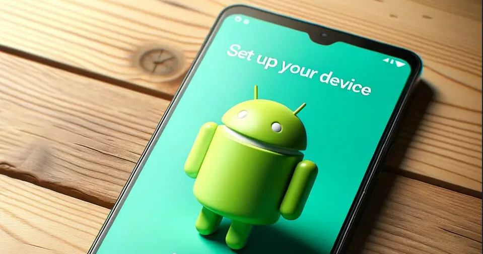 A green android phone with the words set up your device on the screen
