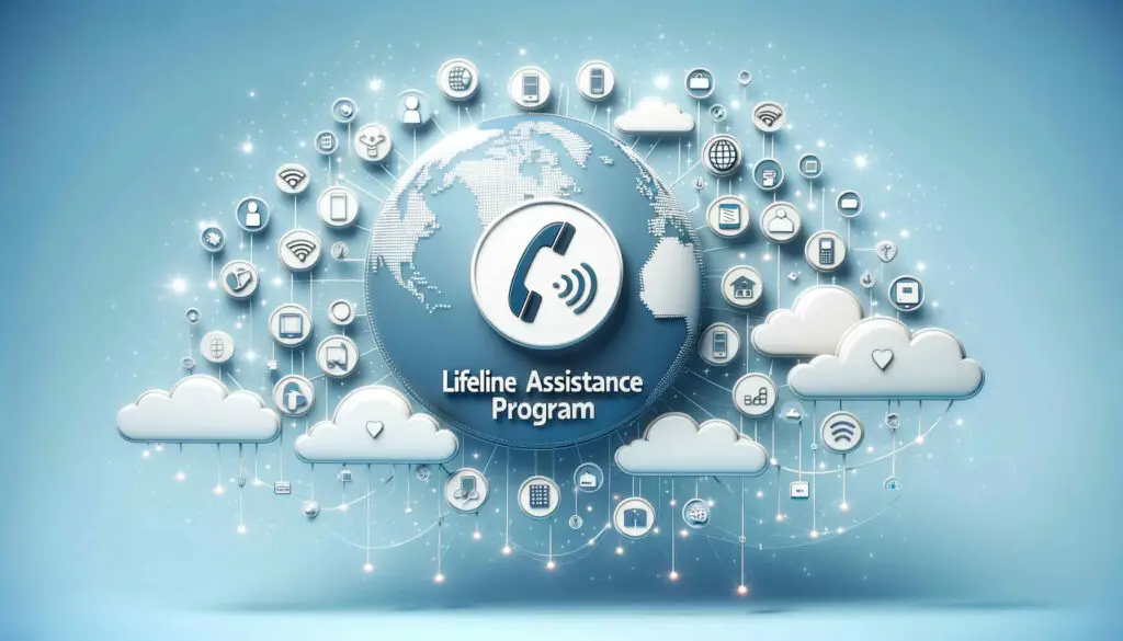 A 3D like image for a phone and other icons with Lifeline Assistance Program text on it