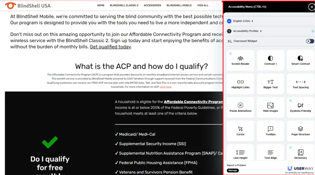 BlindShellUSA website and a page on how to qualify on ACP