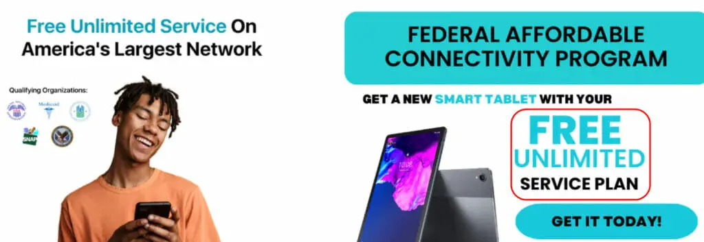A banner ad for free unlimited service on America's Largest Network