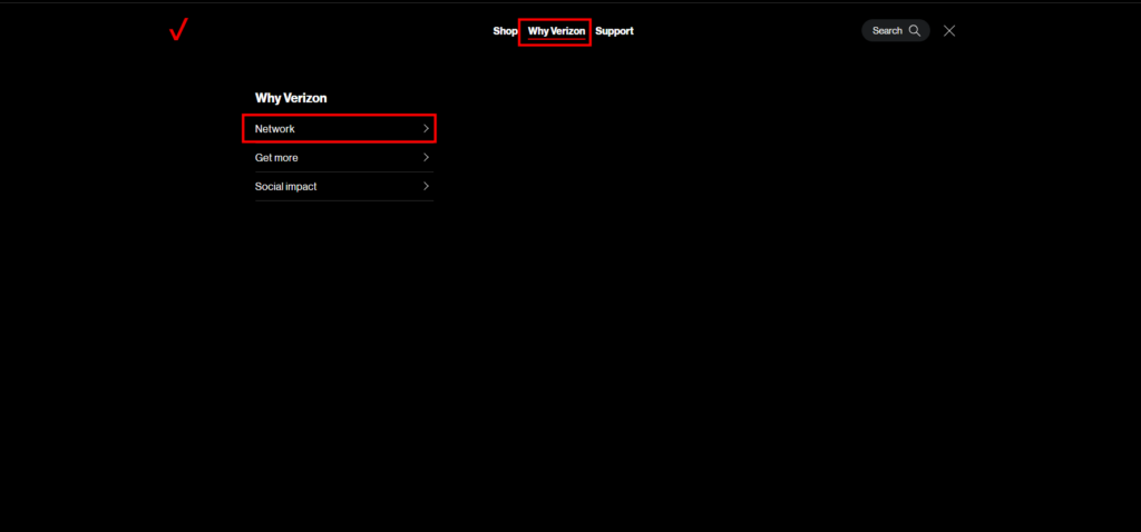 Verizon website highlighting the "Why Verizon" menu