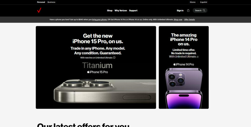 Verizon logo with iPhone 15 Pro Titanium on the banner