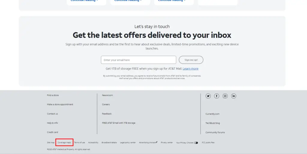 AT&T website highlighting Coverage maps