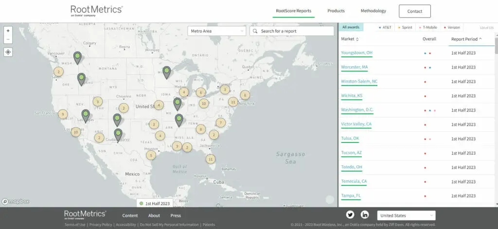 RootMetrics website with maps