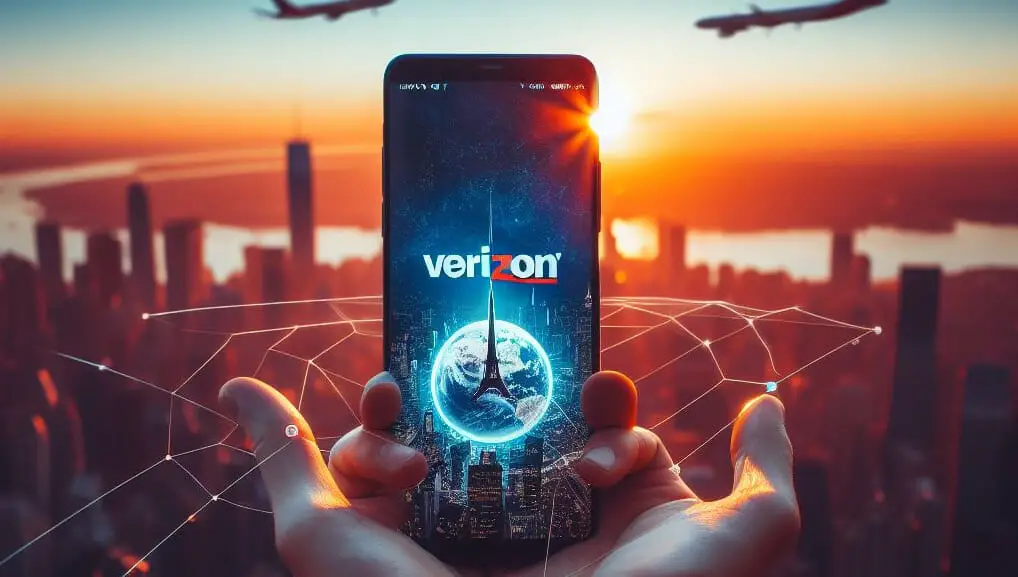 a hand doing a web sign with a phone on the palm that has a word verizon on it
