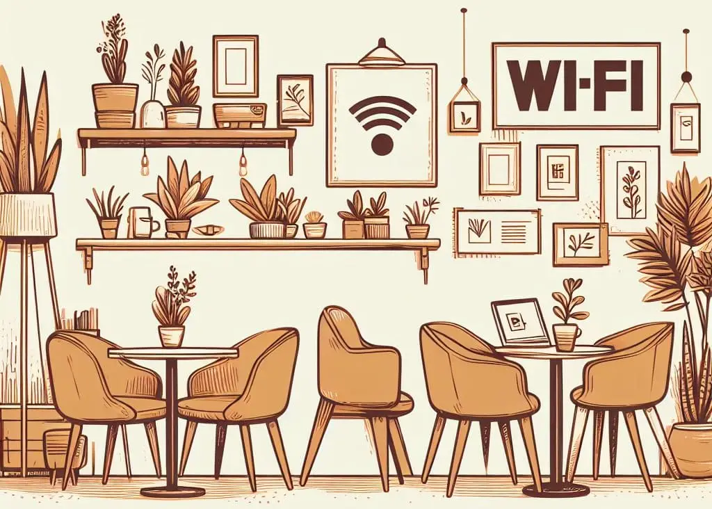 A sketch of a cafe with wifi on the wall