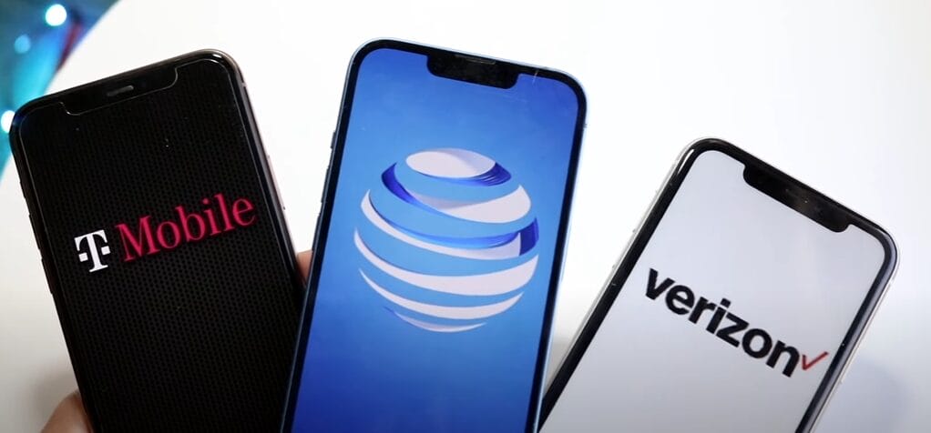 T mobile, verizon, and at&t logos on a cell phones