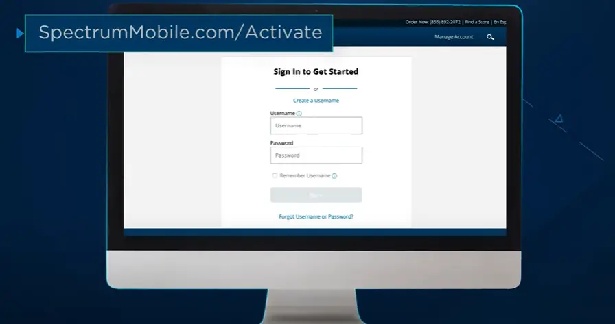 A computer screen showing the sign up page for spectrum mobile sim card activation