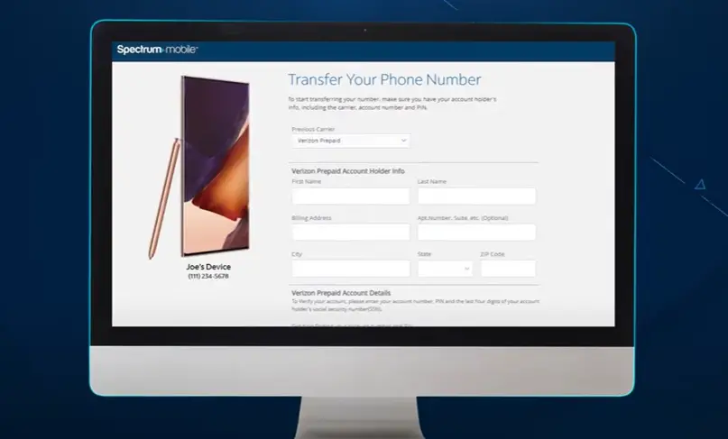 Transfer your number page at a spectrum mobile web page